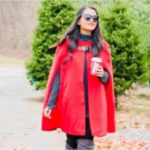 NWT - Women’s Red Cape Jacket with Buckle Closure